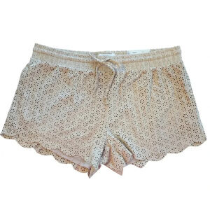 NWT Faux Suede Lined Eyelet Scalloped Hem Elastic Waist Shorts, Girl's Size S